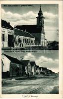 1940 Újpetre, Római katolikus templom, plébánialak, Fő utca, Leitner József üzlete. B. Felhoffer felvétele (EK)