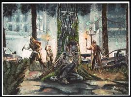 Tieff Bettina (-), 5 db mű: Fantasztikus jelenetek. Computer print, részben akvarellel kiegészítve, ...