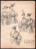 cca 1900-1915 8 db többségében színes női divatkép, litográfia, papír, részben sérült és kissé folto...