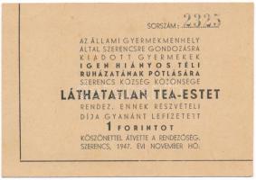 Szerencs 1947. "Láthatatlan Teaest" elismervény 1Ft értékben T:AU