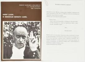 cca 1983 Sváby Lajos (1935-2020) Kossuth-díjas festő gépelt megemlékezése az elhunyt Bernáth Aurél (1895-1982) kétszeres Kossuth-díjas festőművész, grafikus, művészpedagógusról, 14 p. A végén autográf aláírásával. + 1982 Sváby Lajos: In Memoriam Bernáth Aurél. (Sváby Lajos elhangzott gyászbeszéde.) Kaposvár, 1982, Somogyi Múzeumok Közleményei V./7. Különlenyomat, 153-160 p.