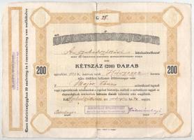 1924. "Szabadszállási Hitelszövetkezet" névre szóló 200db üzletrészjegye egyben, összesen 20.000K-ról, szelvényekkel, bélyegzéssel T:F