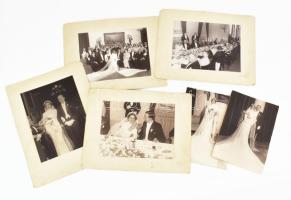 1936 Hegedűs Sándor és Szerdahelyi Katalin esküvőjén készült fényképek, össz. 6 db, Schäffer fotószalon és fotóriport iroda felvételei, részben pecséttel és/vagy ceruzás szignóval is jelzett fotók, részben kartonon, részben kissé sérült, 2 db körbevágva, 17x23 cm körüli méretekben