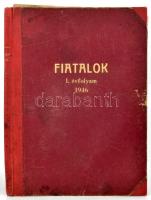 1946 Fiatalok, a Szociáldemokrata Ifjúsági Mozgalom hetilapja, I. évf. 6-27. sz., félvászon kötésben, 5. sz. külön, helyenként firkált, részben lapszéli sérülésekkel