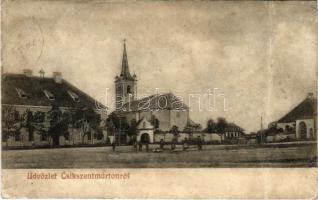 Csíkszentmárton, Sanmartin; Fő tér, templom / main square, church (r)