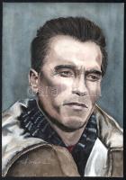 Tieff Bettina (-): Arnold Schwarzenegger portréja. Akvarell, papír, jelzett, 35x24,5 cm