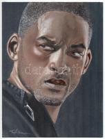 Tieff Bettina (-): Will Smith portréja. Vegyes technika, papír, jelzett, 32x24 cm