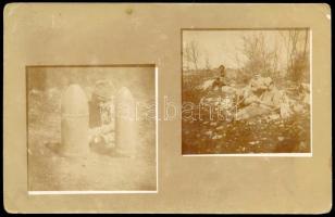 cca 1918 Katona lövegekkel és katonák pihenőn, fotólap, sarkain törésnyomok, 9×13 cm