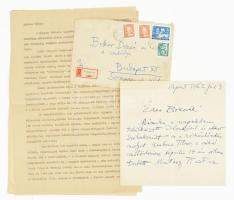 1962 Frank Frigyes (1890 - 1976) festőművész autográf sorai Bokor Dezsőnek (1894-1963), a Vajna és Bokor kiadó korábbi vezetője részére, benne Ambrus Tibor művészettörténész előadásáról a rádióban Frank Frigyesről. Autográf aláírásával, borítékkal, 2 és 1/4 beírt oldal. + Valamint Ambrus Tibor: Műteremlátogatás Frank Frigyesnél c. előadás gépelt példányával, 3 p.