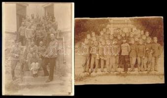 cca 1915 Katonai csoportkép, 2 db fotó, 8,5×11 és 11,5×9 cm