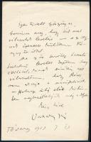 1913 Vaszary János (1867-1939) festőművész autográf levele, aláírással Gyöngyösi Nándor (1891-1967) újságíró részére, benne: "azt válaszoltam, hogy Rózsa nem akarja a manifesztációt." Feltehetőleg Rózsa Miklós (1873-1945) újságíró, művészeti író és művészettörténész. 1 beírt oldal.
