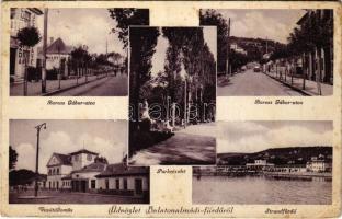 1931 Balatonalmádi, Baross Gábor utca, dohányáruda üzlete, cukrászda és jeges kávé, automobil, park, vasútállomás, strandfürdő (EK)