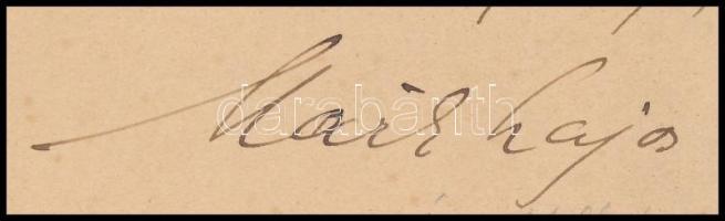 1894 Márk Lajos (1867-1940) festőművész autográf sorai kártyán, Ágai Adolf (1836-1916) humorista, a ...