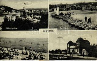 1931 Gdynia, Gdingen; Widok ogólny, Kam. Góra, Plaza, zaklady kapielowe / Hotel Kaszubski, Meble, beach front, spa (Rb)