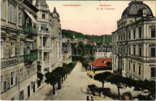 1910 Mariánské Lázne, Marienbad; Stadthaus, K.k. Postamt / town hall, post office, Hotel Britannia