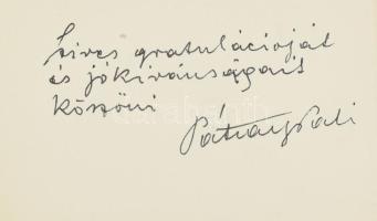 Pátzay Pál (1896-1979) kétszeres Kossuth-díjas szobrászművész, éremművész autográf köszönő sorai, aláírásával.