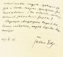 1917 Telcs Ede (1872-1948) szobrászművész autográf születésnapi tortát megköszönő levele, borítékkal...