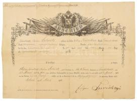 1874 Obsit, katonai végelbocsájtó levél hátul ragasztással megerősítve