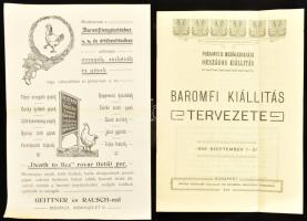 1902 A Pozsonyi II. Országos kiállítás Baromfi kiállítás tervezete füzet 18p + Geittner és Rausch baromfitenyésztési eszközök reklám nyomtatvány
