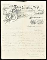 1908 Zubek Bertalan és társa vadászati és halászati cikkek dekoratív fejléces számla