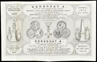 1881 Gerenday síremlék dekoratív fejléces számla síremlék rajzával