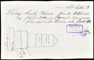 1881 Gerenday síremlék dekoratív fejléces számla síremlék rajzával