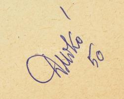 Durkó Gábor (1916-2003): Lovak és lovasszekér, 1950 (2 db rajz egy lapon). Golyóstoll, papír. Jelzet...