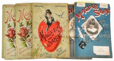 1890-1892 Magyar Salon képes havi folyóirat 9 db száma, az 1890. márciusi szám elején megemlékezés gróf Andrássy Gyuláról. Fekete-fehér képekkel, hirdetésekkel. Vegyes állapotban.