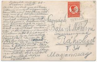 1933 Bikszád, Bixad, Bicsad; Dreher sörgyári teher autó a Fő téren, Spitzer üzlete a háttérben / tru...