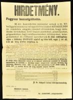 1920 Nagykőrös fegyver beszolgáltatás hirdetmény plakát 31x44 cm kis hiánnyal
