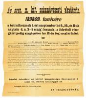 1898 Országos m. kir. Színművészeti Akadémia felvételi hirdetménye, kis sérüléssel 50x65 cm