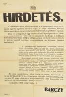 1914 A Budapesti vásárokon árult ételek tüllel való letakarásáról rendelkező hirdetmény plakát 65x90 cm Hajtva
