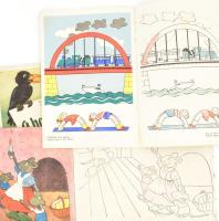 3 db régebbi kifestőkönyv: Macskássy János, Bedő István: Kis hid - nagy hid. Bp., é.n., Szikra Nyomd...