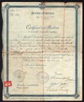 1925 Temesvár, alsó tagozatos középiskolai érettségi bizonyítvány, román nyelvű, aláírásokkal, bélyegzőkkel, kissé sérült / Timisoara, Certificat de Absolvire a cursului secundar inferior