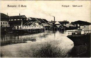 1911 Budapest III. Óbudai hajógyár, kikötő, gőzhajó (fl)