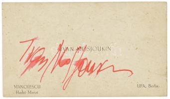 Iwan Mosjukin / Ivan Mosjoukine (1889-1939) orosz némafilm színész aláírása névjegykártyáján