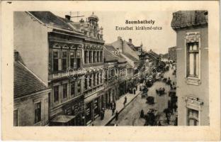 1913 Szombathely, Erzsébet királyné utca, üzletek, lovaskocsik. Hermann Izidor kiadása (fl)