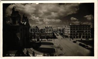 1941 Kolozsvár, Cluj; Deák Ferenc úti részlet, gyógyszertár, automobil, színház / street view, pharmacy, shops, theatre