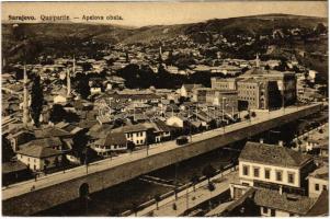 1917 Sarajevo, Quaipartie / Apelova obala / quay, tram + "K.U.K. MILIT. POST Bos. BROD" (EK)