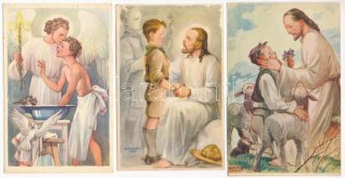 3 db RÉGI Márton L. cserkész képeslap / 3 pre-1945 Hungarian boy scout art postcards