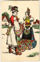 Hortobágyi népviselet, magyar folklór művészlap / Hungarian folklore art postcard