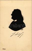 Liszt Ferenc sziluett művészlap / Franz Liszt silhouette art postcard. F. A. Ackermann's Kunstverlag Serie 661. W. Bithorn 12 Komponisten-Silhouetten s: W. B.