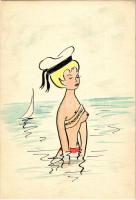 Miss Monokini - kézzel rajzolt erotikus hölgy művészlap / hand-drawn erotic lady art postcard (EK)