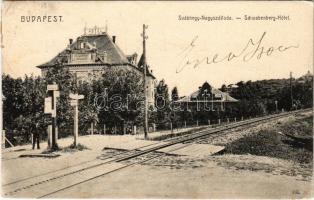 1908 Budapest XII. Svábhegy, Nagyszálloda, Gyógyszertár, fogaskerekű vasút sínek (EK)