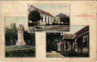 1910 Erdőcsokonya (Csokonyavisonta), M. kir. posta, Gróf Széchenyi István szobor, részlet a grófi parkból, kastély. Löwy Markusz fiai kiadása (Rb)