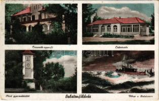 1941 Balatonföldvár, Csesznák nyaraló, cukrászda, Pécsi gyermeküdülő, vihar a Balatonon (EB)