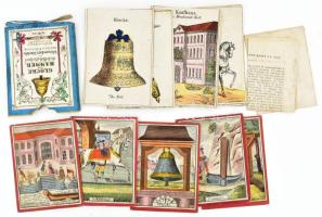 Glocke und Hammer ("Harang és kalapács"), XIX. századi társasjáték, 5 db kártya (kézzel színezett, rézmetszetű illusztrációkkal), német nyelvű leírással, eredeti, kissé sérült dobozzal. (A játékhoz szükséges 8 db dobókocka nélkül). + 5 db további kártya és német/francia nyelvű útmutató. A játék igen népszerű volt a XIX. századi Európában; elsősorban német nyelvterületen, azon belül is főként a zsidó lakosság körében. Elterjedéséhez jelentős mértékben hozzájárult Heinrich Friedrich Müller bécsi műkereskedő és könyvkiadó, akit egyesek a játék feltalálójának is tartanak, azonban erre nincs konkrét bizonyíték. A második világháború után a játék népszerűsége drasztikusan visszaesett, és szinte teljesen eltűnt.