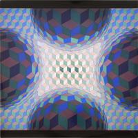 Vasarely Victor (1908-1997): CHEYT-STRI-TON. Heliogravűr, papír. Neuchatel, Éditions du Griffon kiadása, 1975. 27x27 cm. / Victor Vasarely (1908-1997): CHEYT-STRI-TON. Photogravure on paper. Neuchatel, Éditions du Griffon, 1975. 27x27 cm.