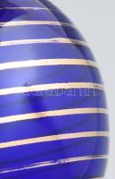 Parádi üveg váza, kobaltkék alapon arany csíkos, jelzetlen, kis kopással, m: 12 cm