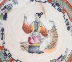 Antik japán szakés csésze, sérült, d: 7,5 cm, m: 5 cm